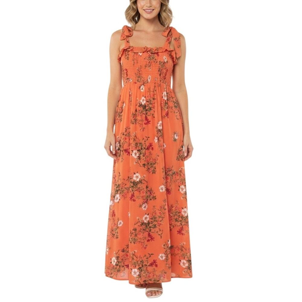 Gal Meets Glam Orange Floral Maxi Dress Size 6